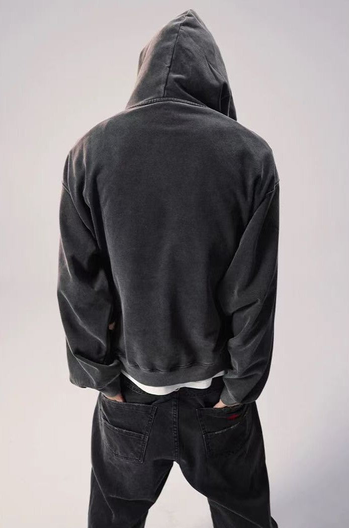 REMEDY Washed Distressed Printing Hoodie