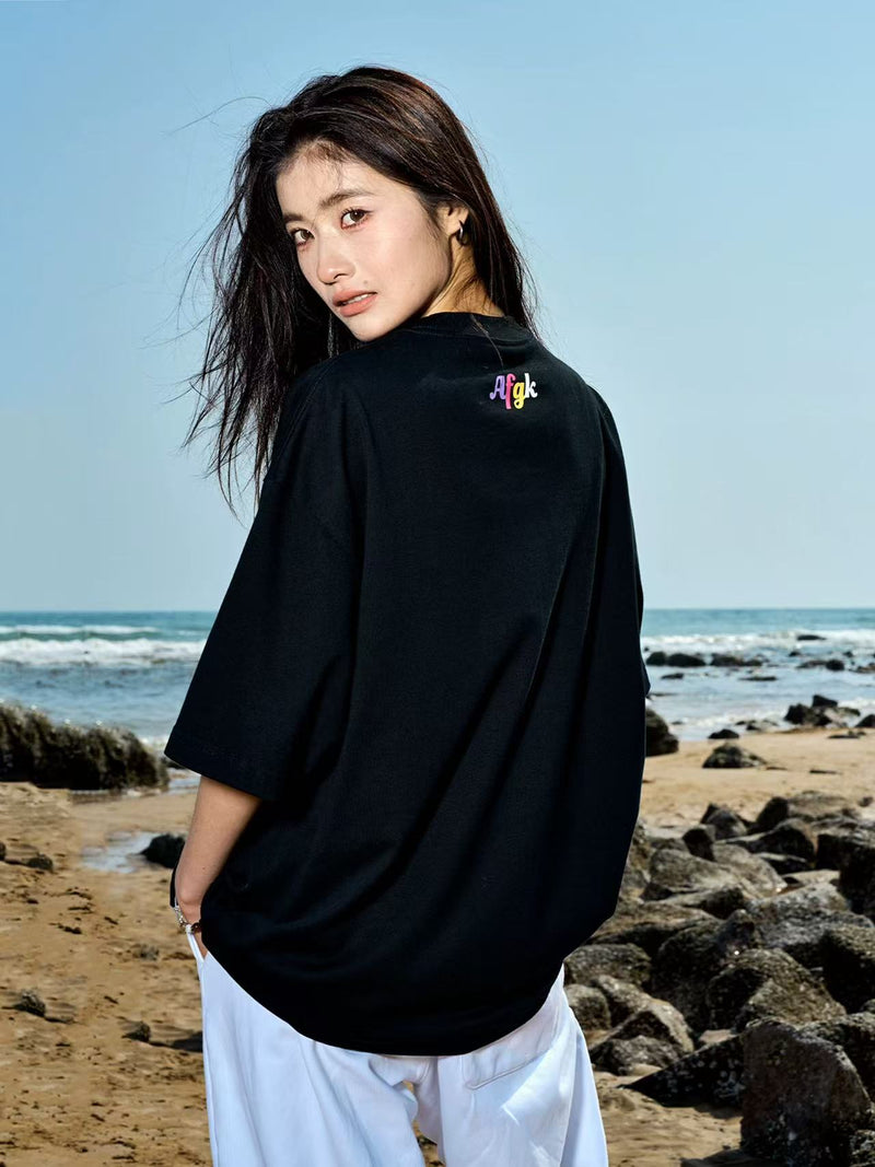 AFGK Holding Hands Fun Printed Short-sleeved T-shirt