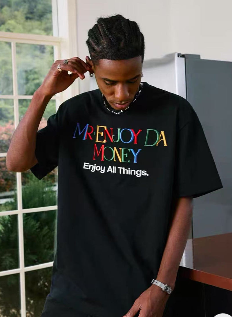 MEDM  Rainbow Letter Embroidered Logo Short-sleeved T-shirt