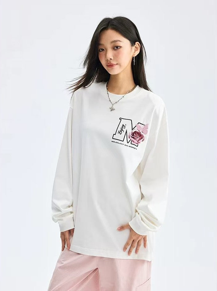 MEDM Butterfly Garden Embroidered Long-sleeve T-Shirt