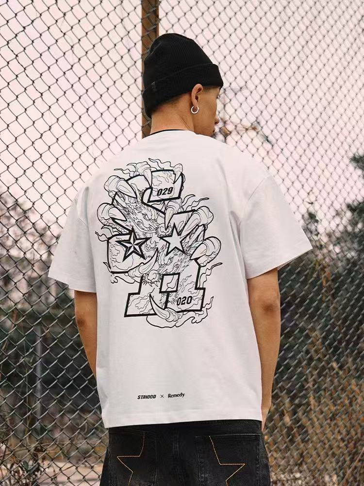 REMEDYxSTA Dragon Claws Letter Print Short-sleeve T-shirt