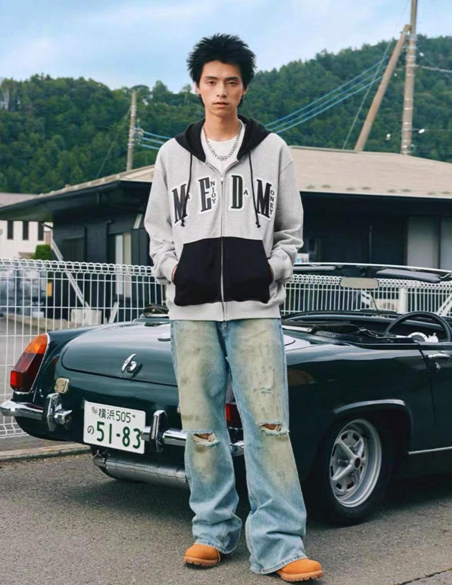MEDM Colorblock Patch Zip-up Hoodie