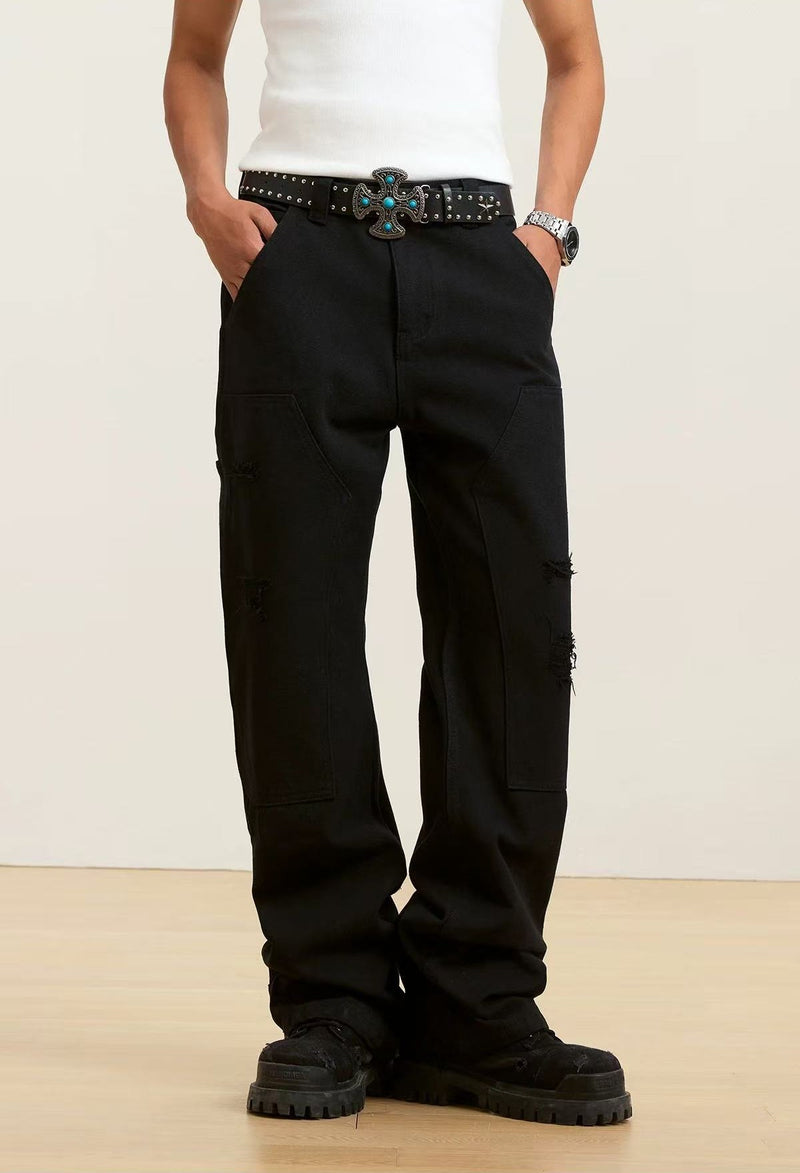 STK Washed Distressed Patchwork Jeans