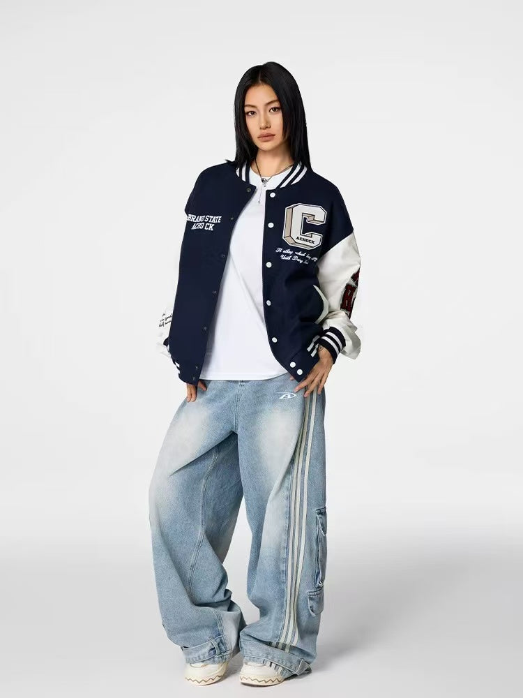 ACHOCK Vintage Embroidery Varsity Jacket