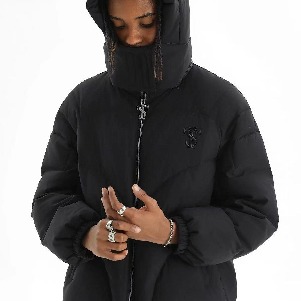 STK Vintage Quilted Embroidered Hooded Down Jacket