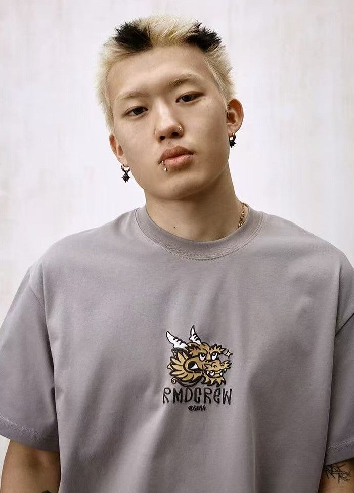 REMEDY Cartoon Dragon Print Short-sleeve T-shirt