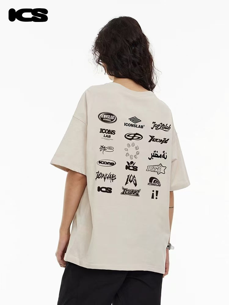 ICONSLAB Multi-logo Crew Neck Printed T-shirt