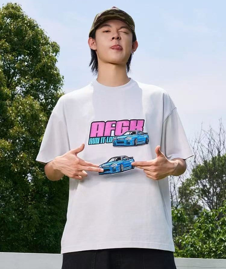 AFGK "JDM" Motorcycle Velcro Embroidered Short-sleeved T-shirt