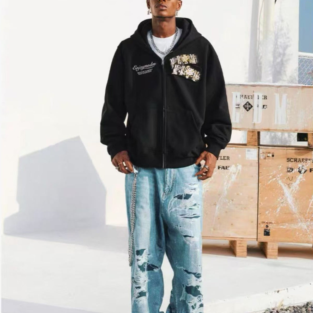 MEDM Floral Velcro Zipper Hoodie