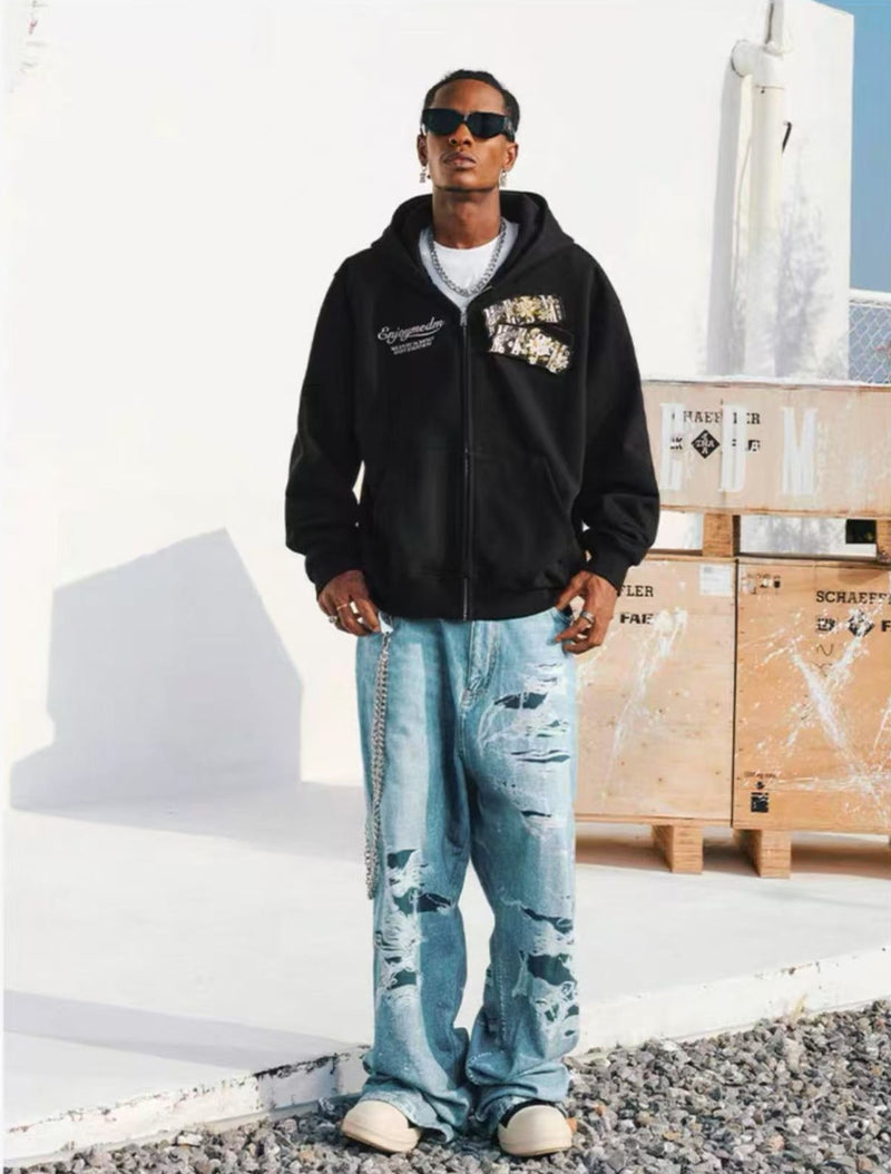 MEDM Floral Velcro Zipper Hoodie