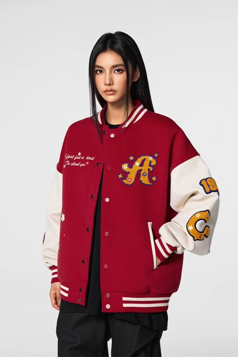ACHOCK Vintage Towel Embroidered Baseball Jacket