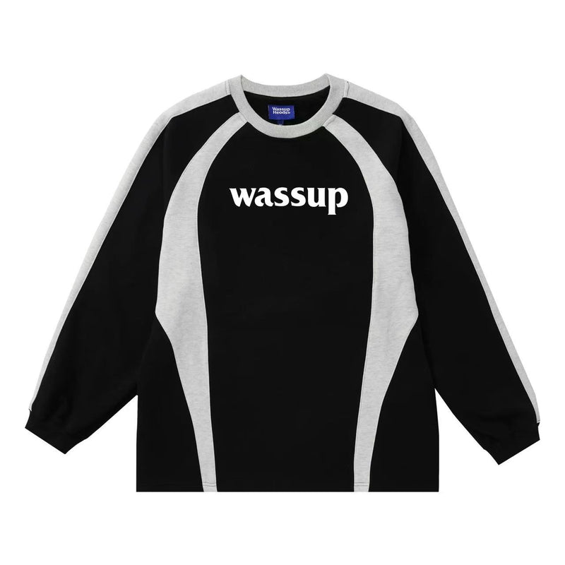 WASSUP Patchwork Contrast Color Long Sleeve Polo