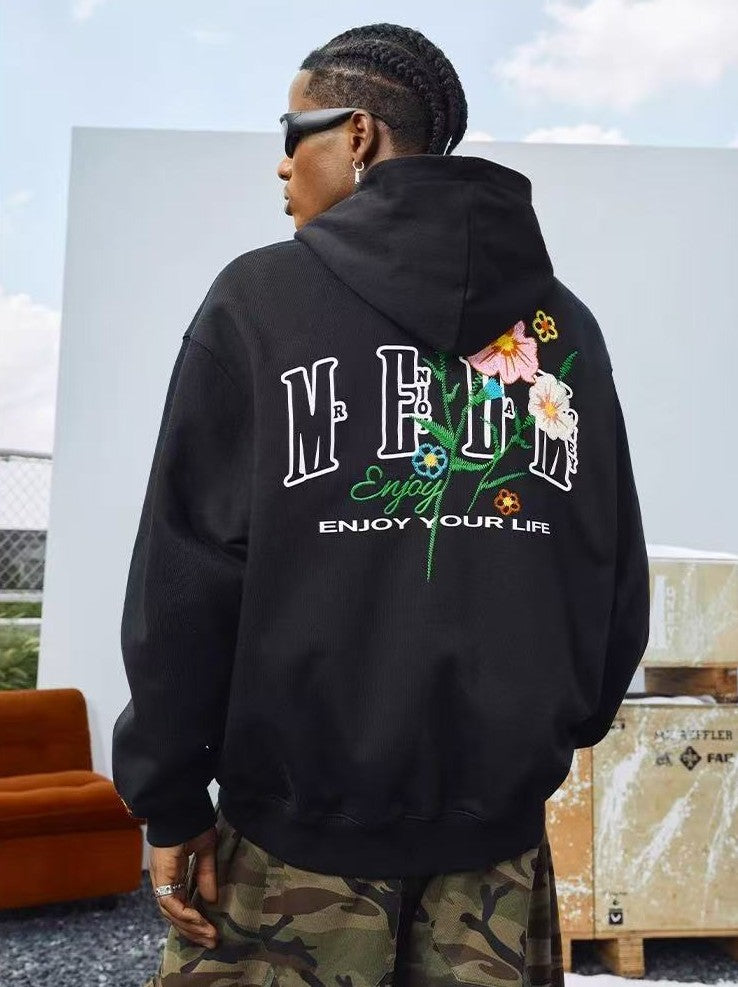 MEDM Chain Embroidered Flower Large M Zipper Hoodie