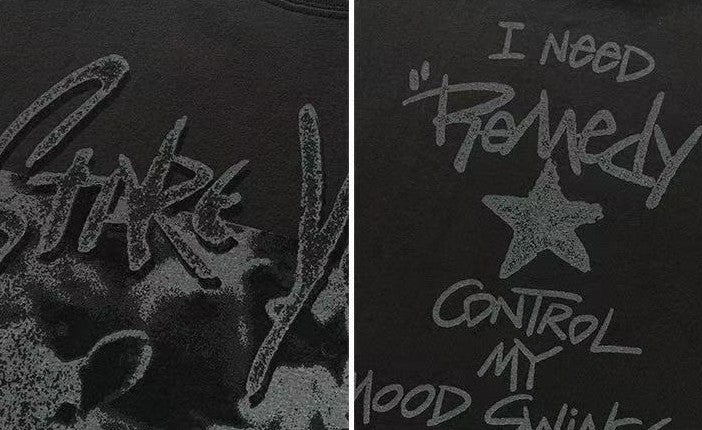 REMEDY Washed Distressed printing Short-sleeve T-shirt