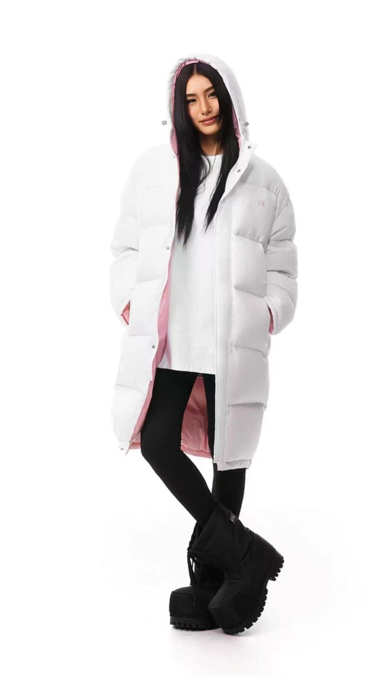 FDR Contrast Color Long Knee-length Down Jacket