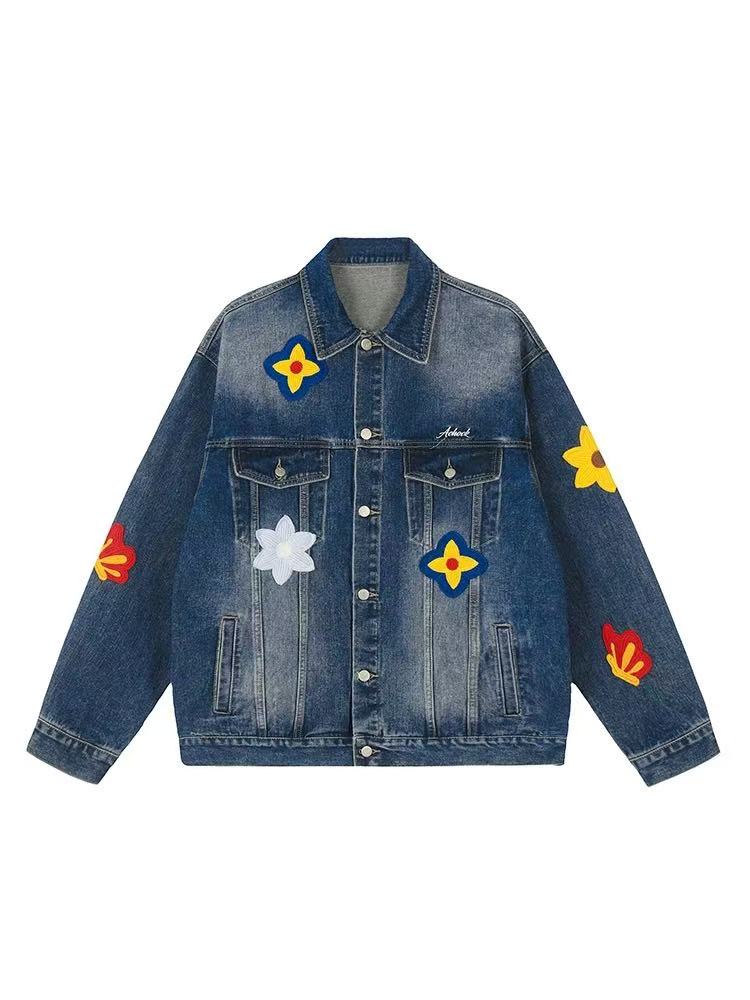 ACHOCK Flower Embroidered Denim Jacket