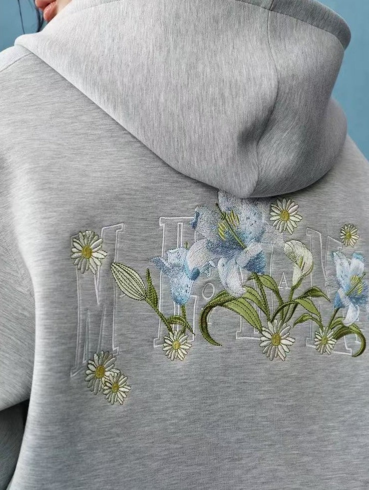 MEDM Floral Air Layer Embroidered Zip Hoodie