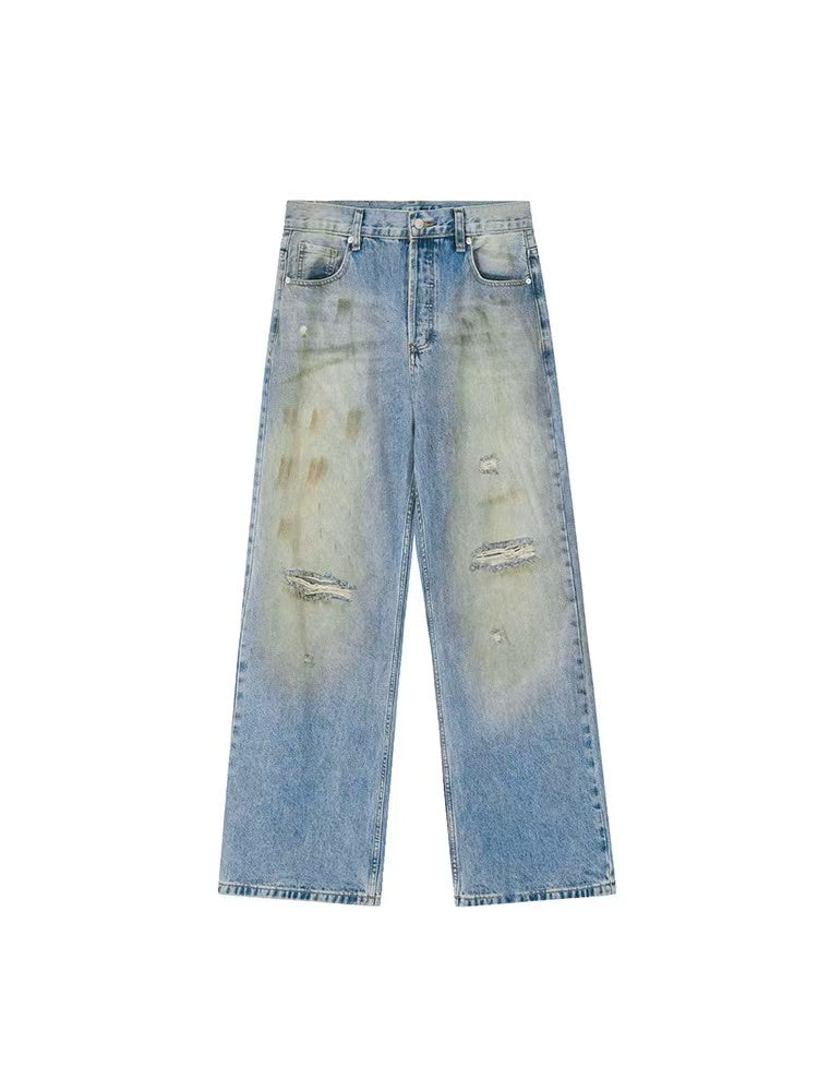 ACHOCK Washed Distressed Ripped Jeans