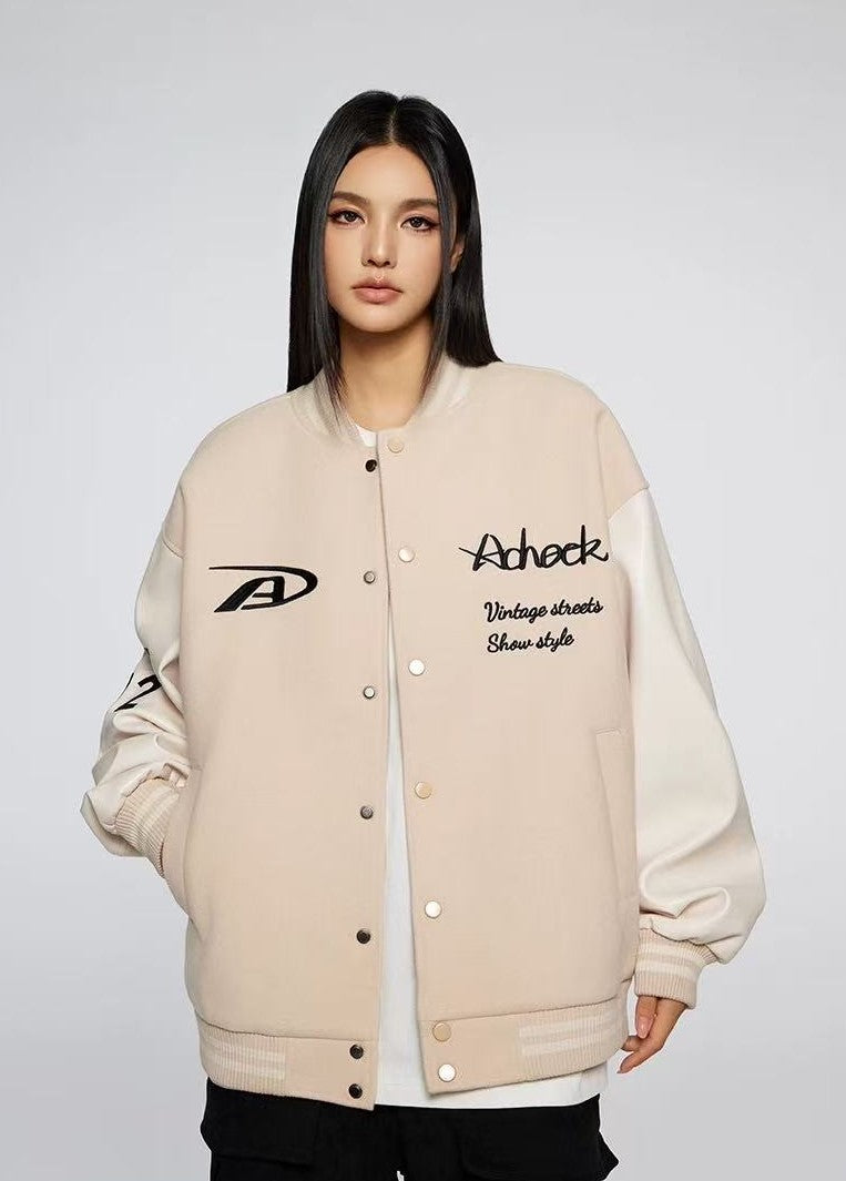 ACHOCK Basic Logo Embroidered Baseball Jacket