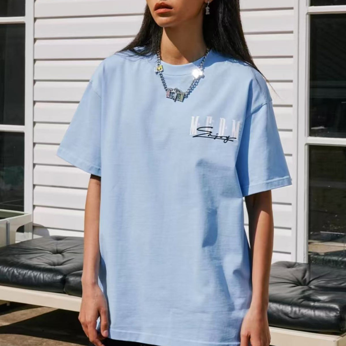 MEDM Summer Graffiti Letter Print Short Sleeve T-Shirt
