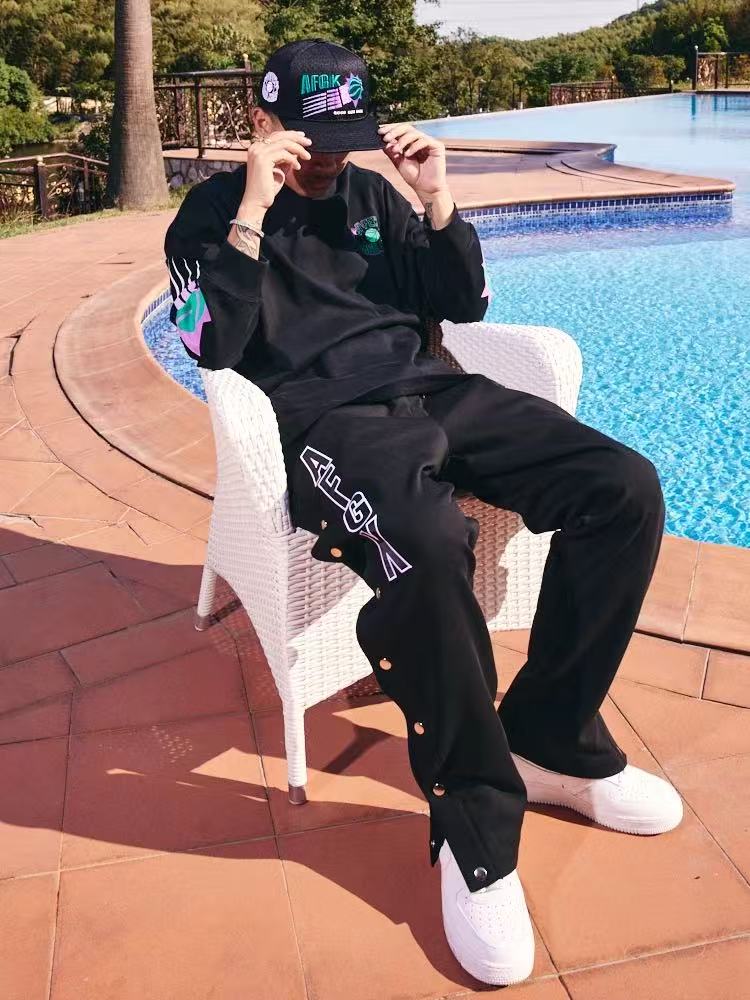 AFGK Basic Letter Casual Buttoned Pants