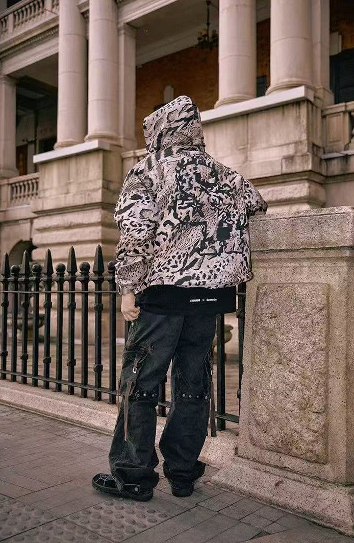 REMEDYxSTA Leopard Print Hooded Cotton Coat