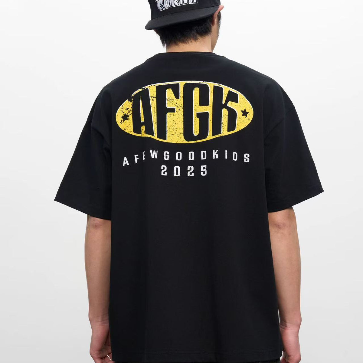 AFGK Retro Distressed Logo Print Short-sleeved T-shirt