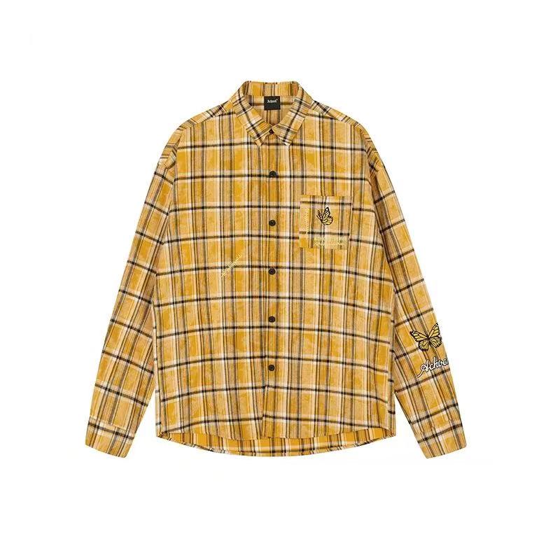 ACHOCK Washed Butterfly Embroidered Long-sleeved Shirt