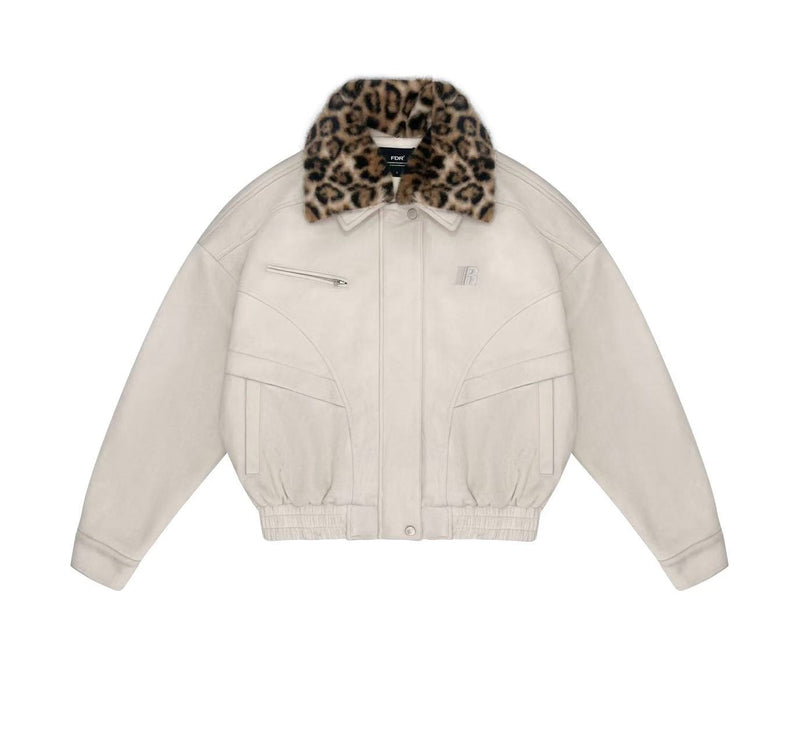 FDR  Suede Leopard Print Contrast Lapel Cardigan Jacket