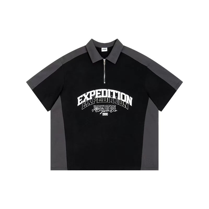 ATRY Retro Stitching Contrast Color POLO T-shirt