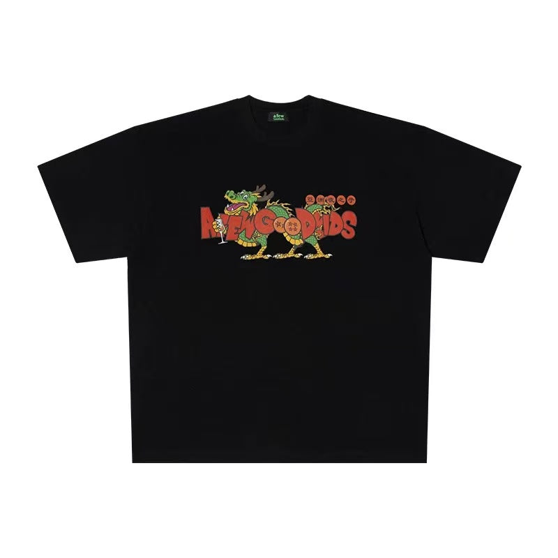 AFGK Cartoon Dragon Printed Short-sleeve T-shirt