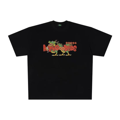 AFGK Cartoon Dragon Printed Short-sleeve T-shirt