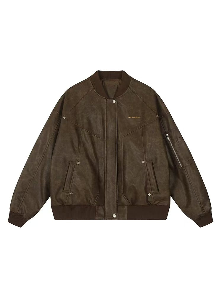 ACHOCK Retro Nostalgic Motorcycle Quilted Leather Jacket