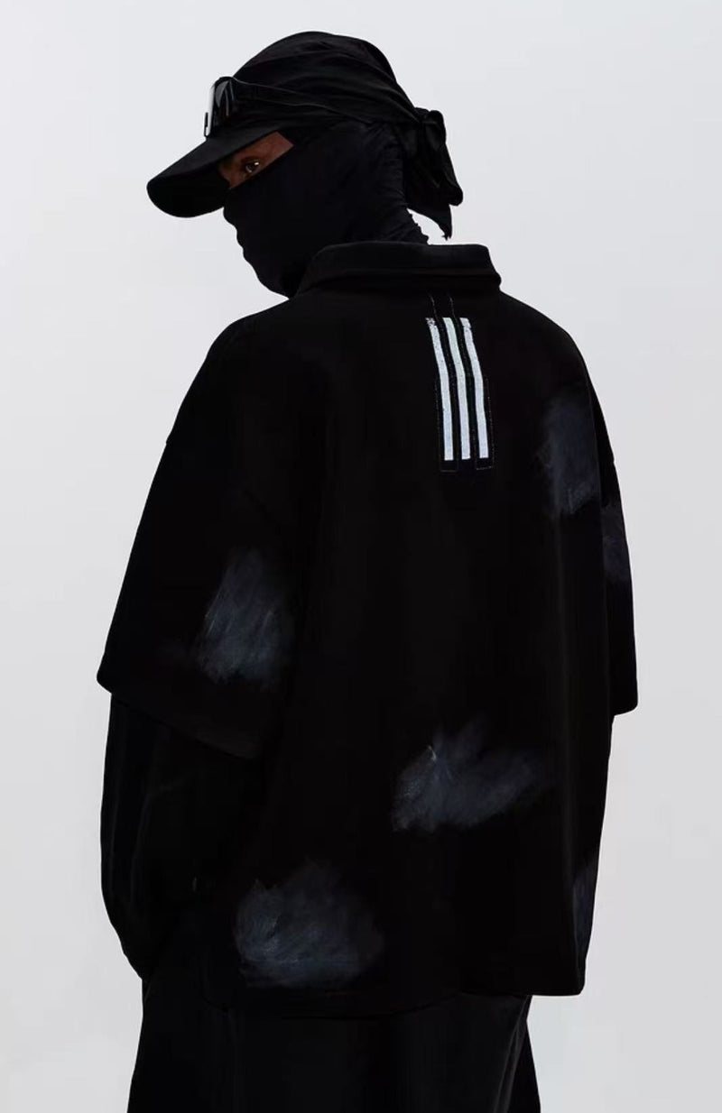 ATRY Letter Slogan Series Dirty Painted  Fake Two-pieces T-shirt