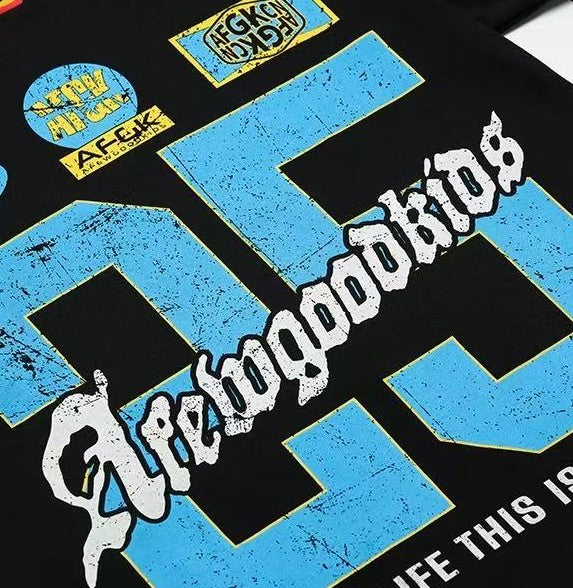 AFGK Retro Distressed Logo Print Short-sleeved T-shirt