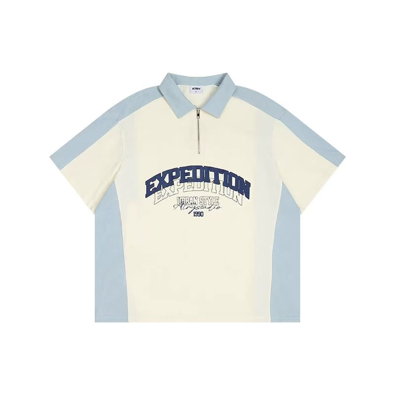 ATRY Retro Stitching Contrast Color POLO T-shirt