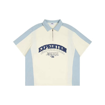 ATRY Retro Stitching Contrast Color POLO T-shirt