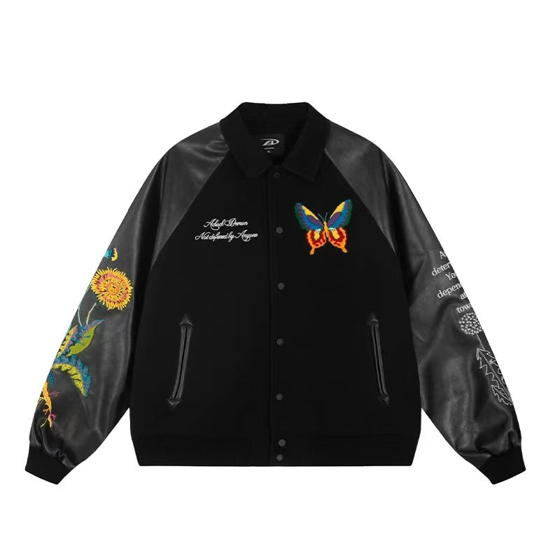 ACHOCK Butterfly Embroidered Stand Collar Baseball Jacket