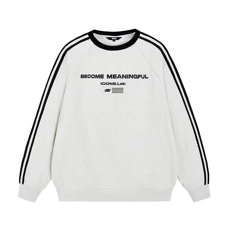 ICONSLAB Contrast Color Three stripes Web Foam Printed Sweatshirt