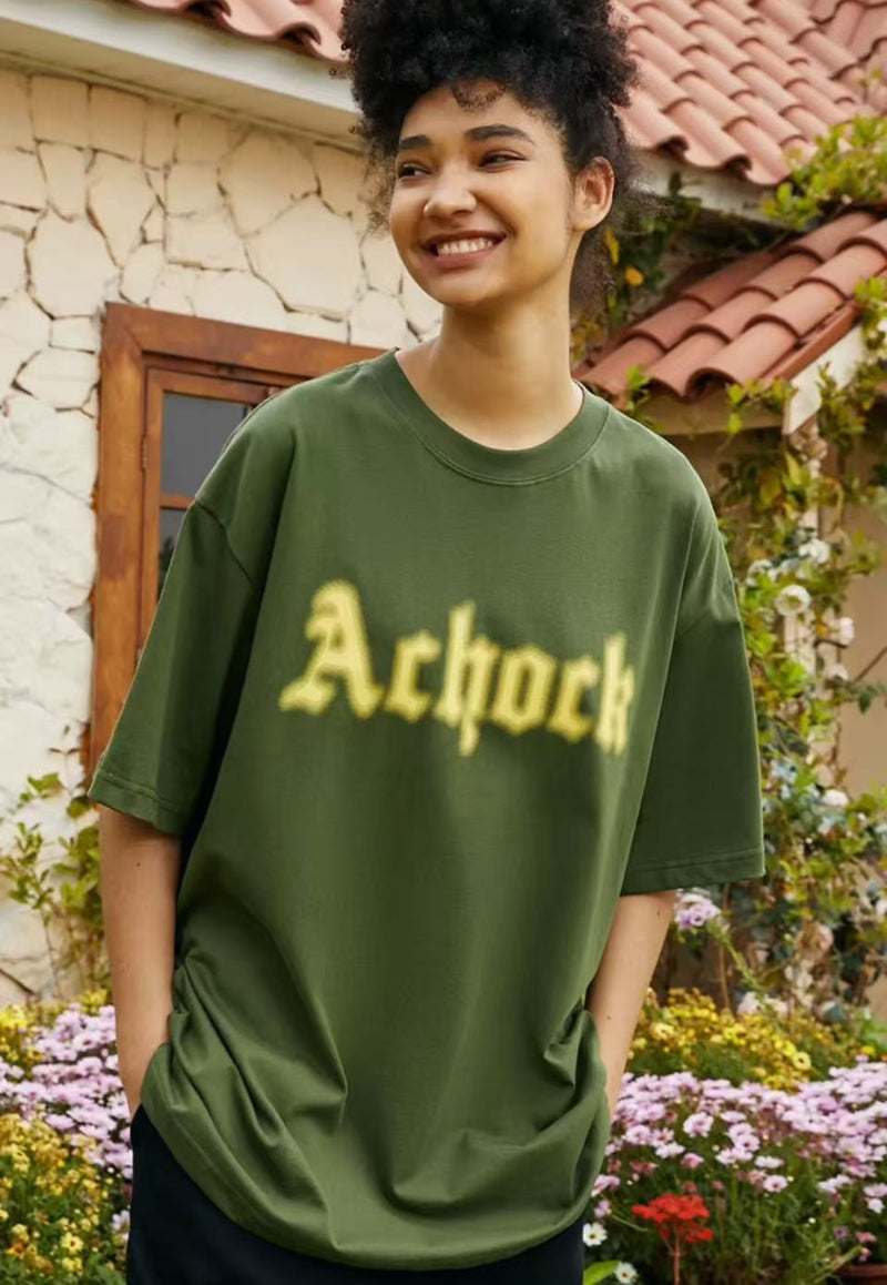ACHOCK Simple Dot Logo Blur Printed T-shirt