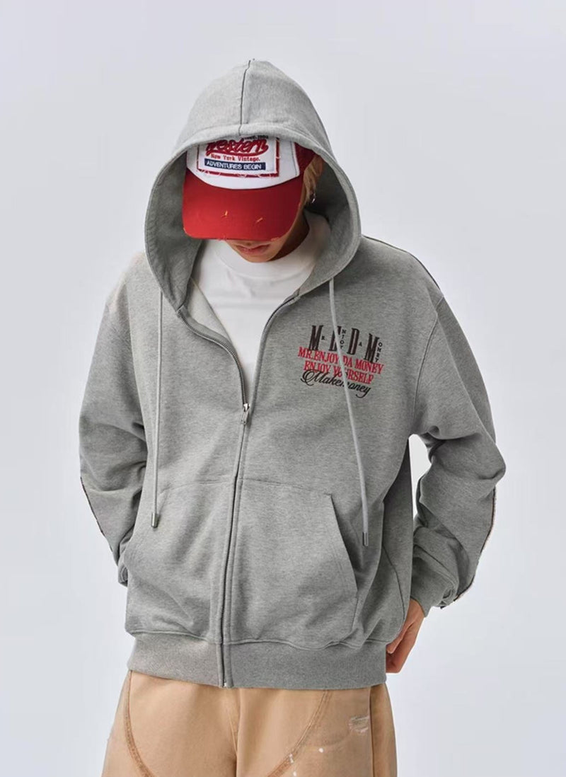MEDM Retro Typography Embroidered Zipper Hoodie