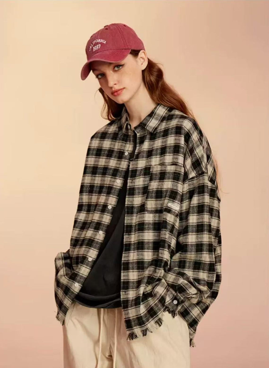 ICONSLAB Plaid Hem Long Sleeve T-shirt