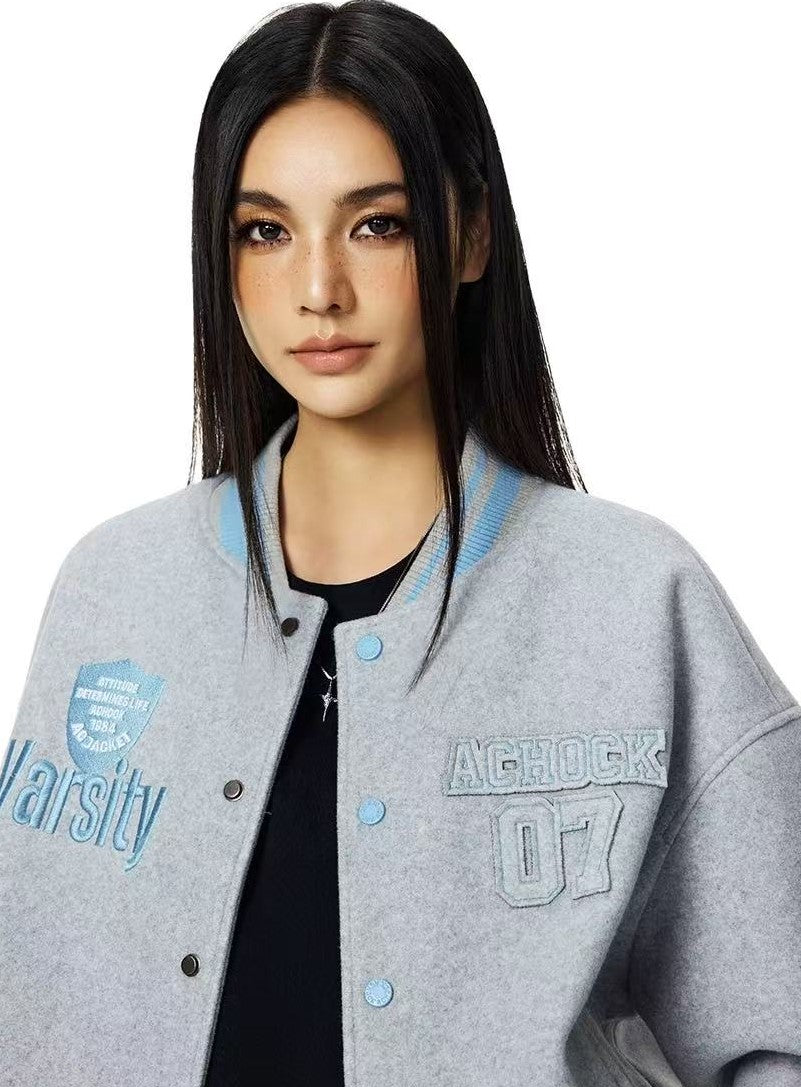 ACHOCK Retro Three-dimensional Embroidered Baseball Jacket