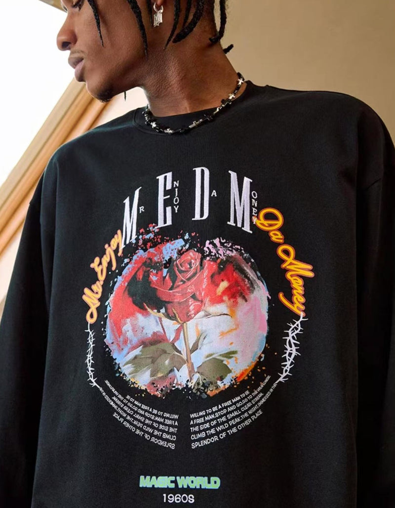 MEDM Flowers and Thorns Circular Text Long-sleeved T-shirt
