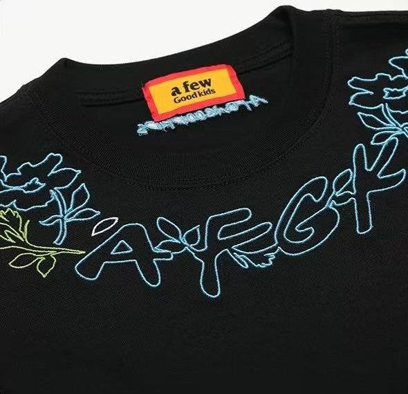 AFGK Floral Necklace Embroidered Short-sleeve T-Shirt