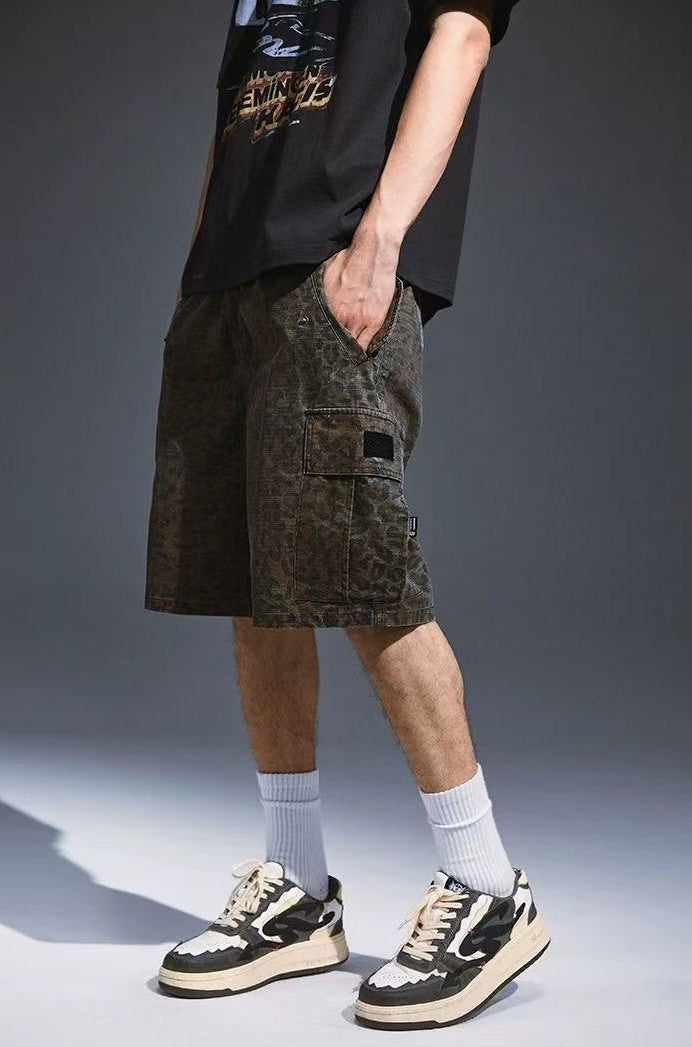 REMEDY Leopard Camo Cargo Shorts (x3 Velcro Patches)