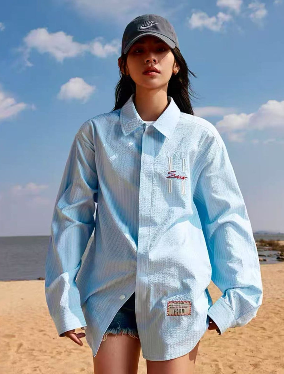 MEDM Letter Embroidered Long- sleeve T-shirt