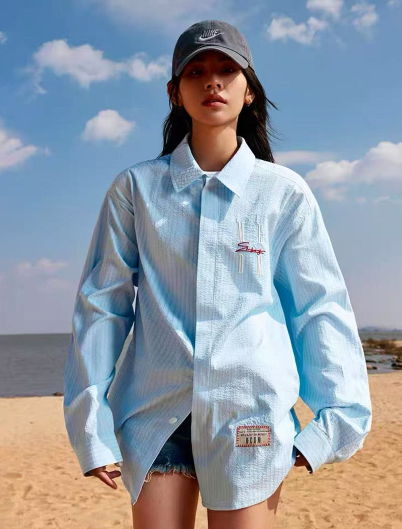 MEDM Letter Embroidered Long- sleeve T-shirt