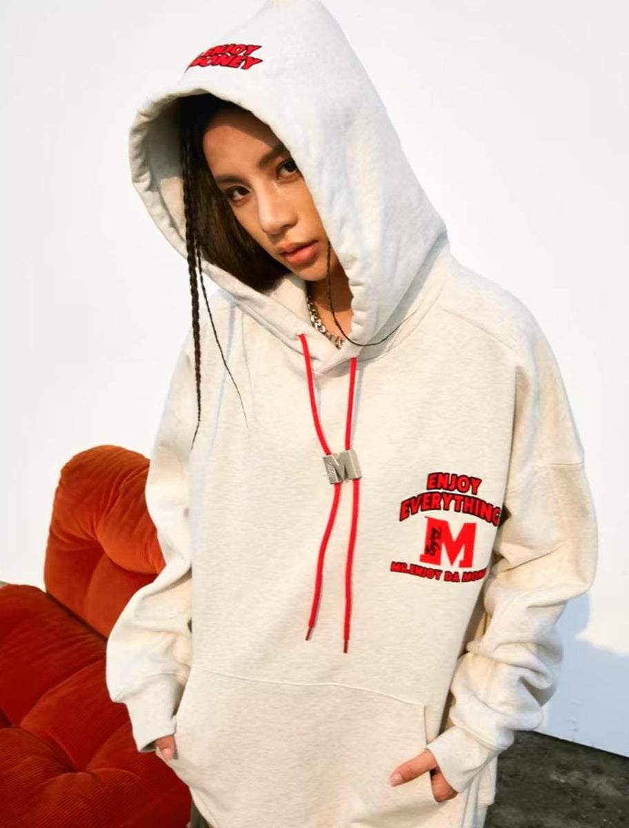 MEDM M Button Drawstring with Letter Print Hoodie