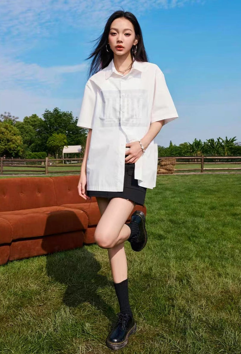 MEDM Tonal Offset Printed Short Sleeve Shirt